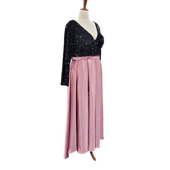 NWT Women's Black Pink Velvet Long Sleeve Sequin Gown Size 18 - Picture 11 of 13